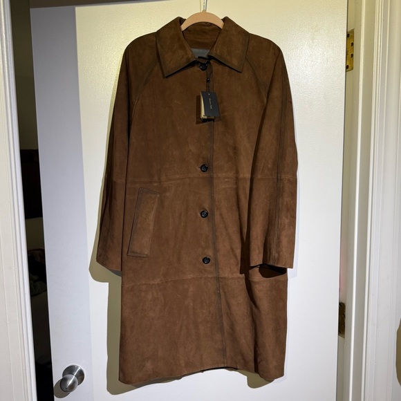 Massimo Dutti Brown Suede Trench Coat Size Small - Picture 6 of 14